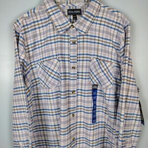 Real Work Womens 3XLR‎ Bayside Blue Plaid Flannel Button Down Shirt